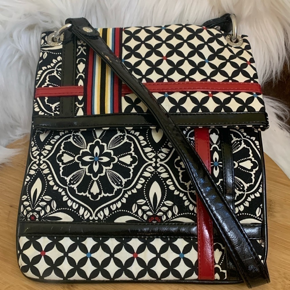 Vera Bradley | Barcelona Patent Leather Detailing Red Black White Crossbody Bag